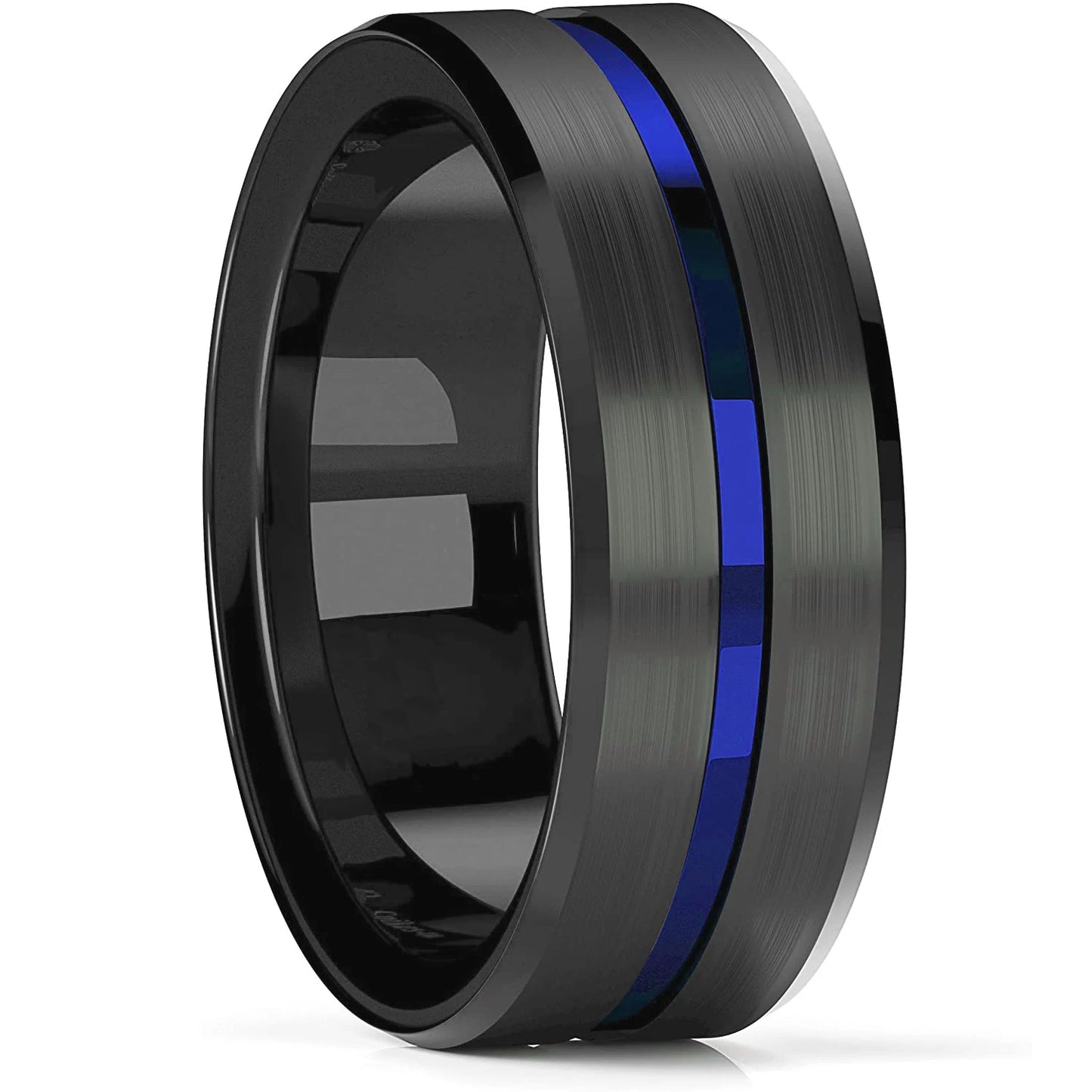 Black ring with a blue stripe on a white background