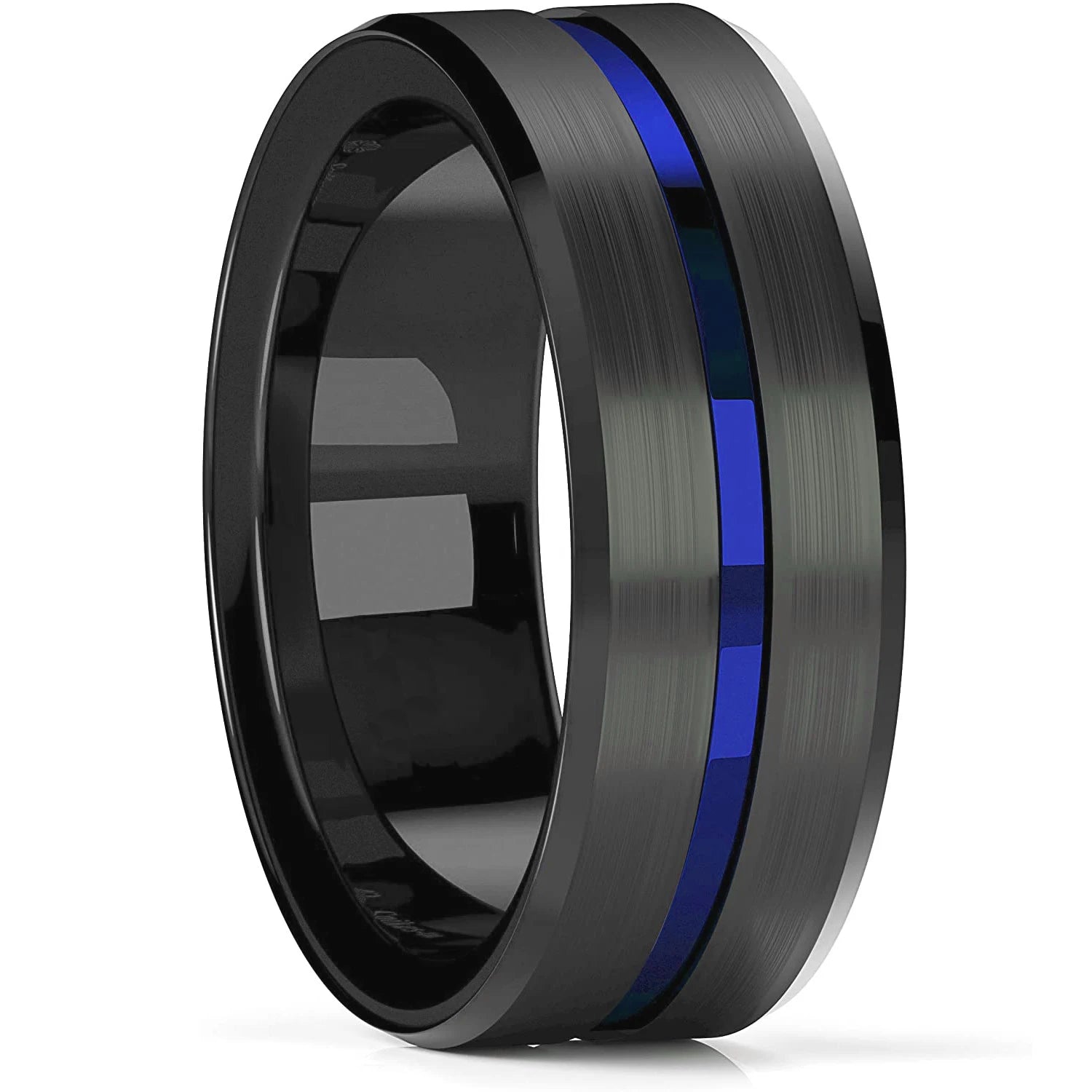 Black ring with a blue stripe on a white background