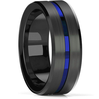 Black ring with a blue stripe on a white background