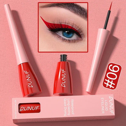 Dunuf liquid eyeliner set with packaging on a pink background