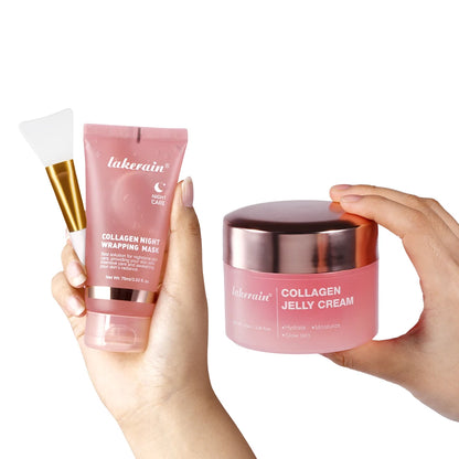 Two skincare products, a mask and a cream, held by hands with a white background.