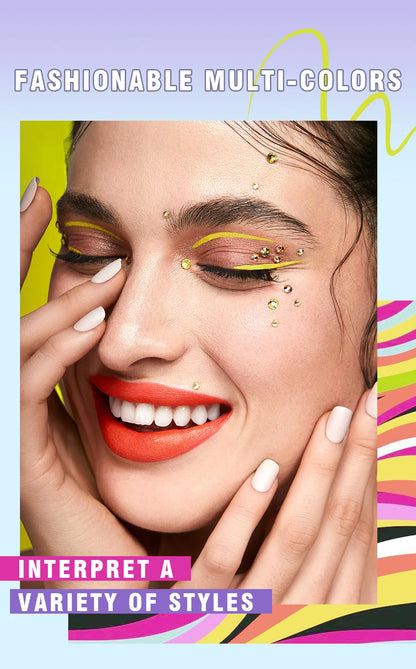 Woman with colorful makeup and text about fashion and style