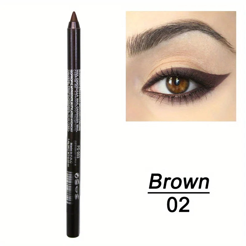 Brown eyeliner pencil with an inset of an eye wearing the product on a white background