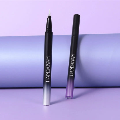 Two black and purple eyeliner pens with 'HANDAVAN' branding on a purple background