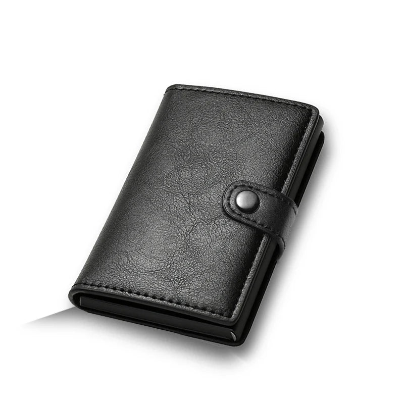 Black leather wallet on a white background