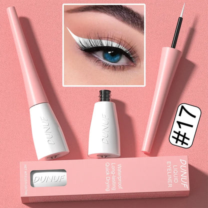 Dunuf liquid eyeliner with packaging on a pink background
