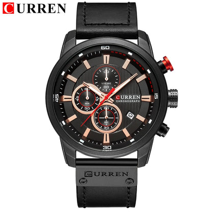 Black Curren watch with detailed face on a white background