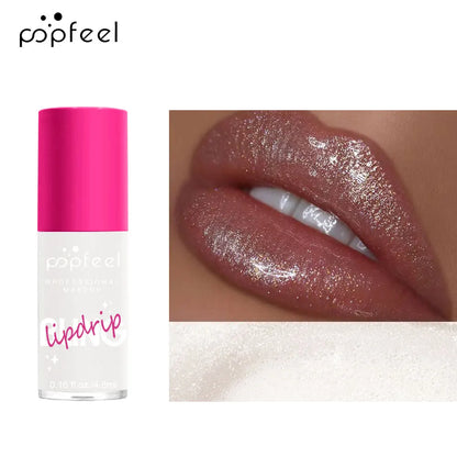 Lip balm with pink cap and 'popfeel' branding, shown on a white background.