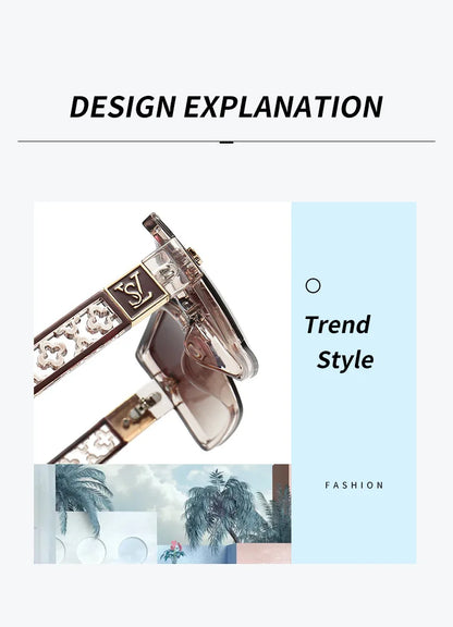 Makeup compact with decorative case on a white background, labeled 'Trend Style' and 'Fashion'.