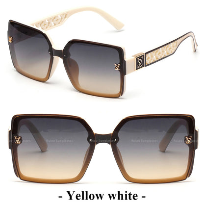 Sunglasses with a yellow and white frame on a white background