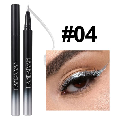 Eyeliner pen with a close-up of an eye wearing silver eyeliner, featuring the brand 'HANDAIVAN'.