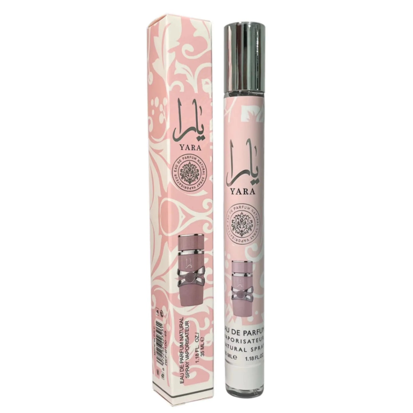 Yara perfume bottle and packaging on a white background
