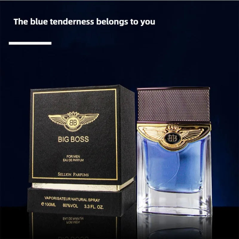 BIG BOSS perfume bottle and packaging on a dark background