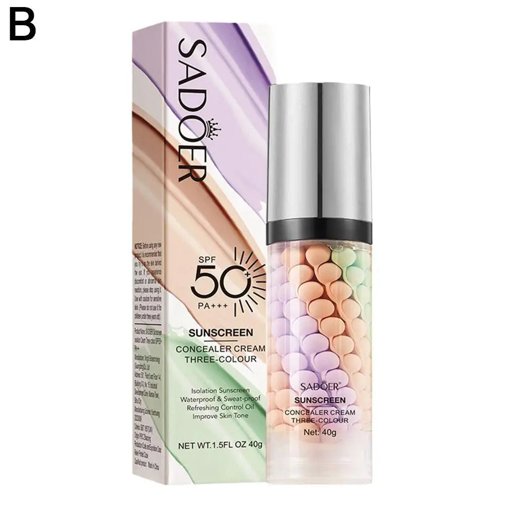 Sadoer sunscreen concealer cream bottle and packaging on a white background