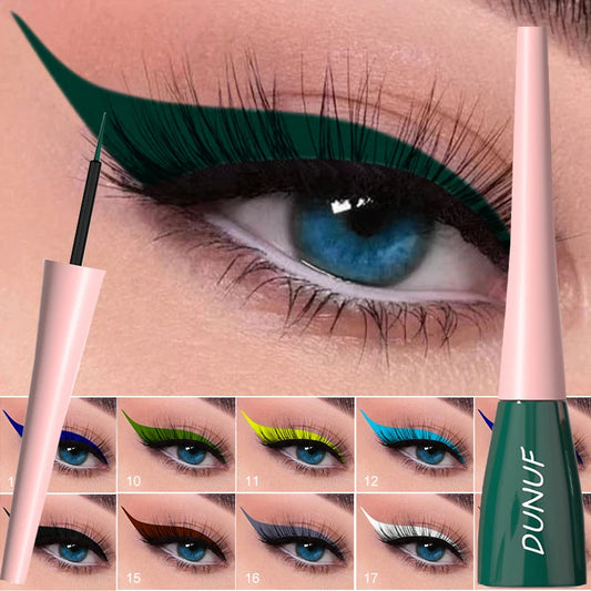 Eyeliner pen with color swatches on a close-up of an eye