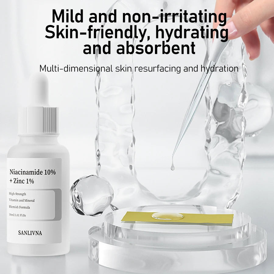 Skincare product with text highlighting benefits on a white background
