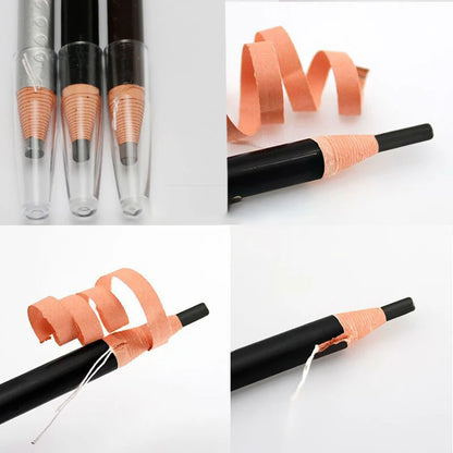 Collage of a black pen with an orange ribbon on a white background