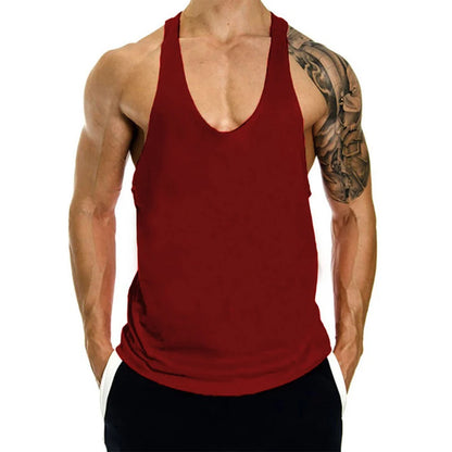 Red tank top worn by a person on a white background
