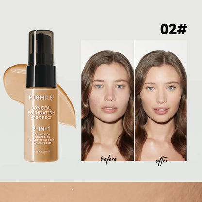 Mlsmile concealer foundation bottle with 'before' and 'after' effect on a model