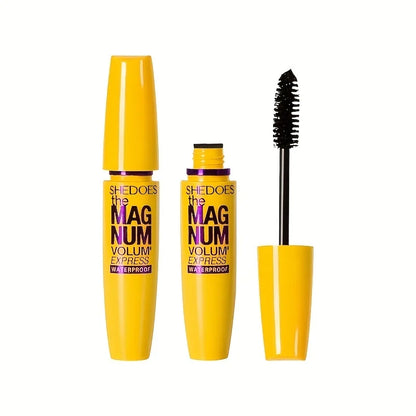 Yellow mascara with black brush on a white background