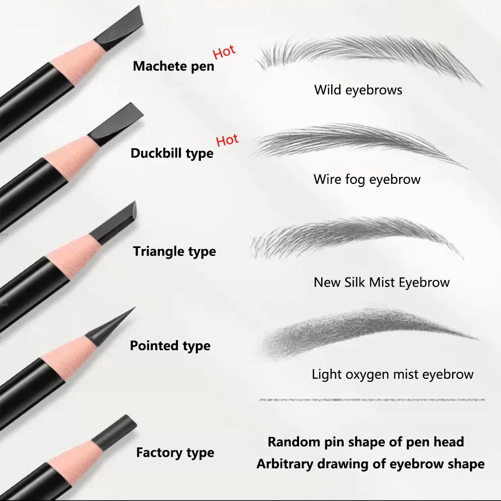 Eyebrow pencils with different tip shapes and styles on a white background
