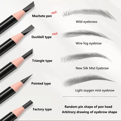Eyebrow pencils with different tip shapes and styles on a white background