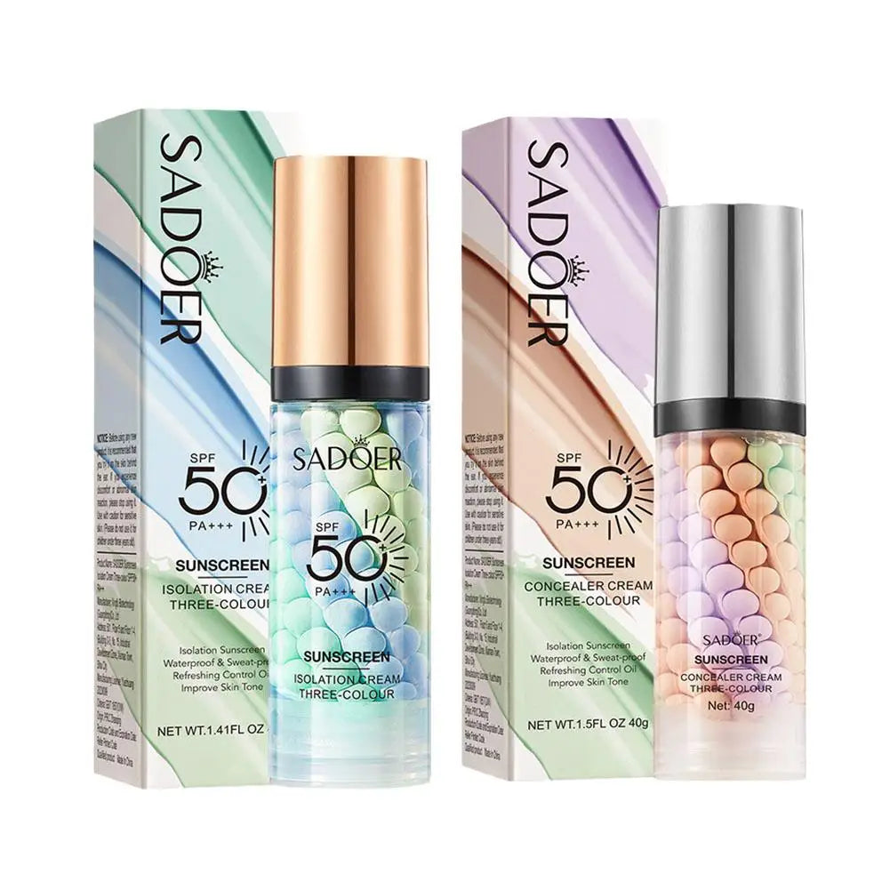 Sadoer sunscreen and concealer cream packaging on a white background