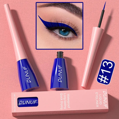DUNUF liquid eyeliner with packaging on a pink background