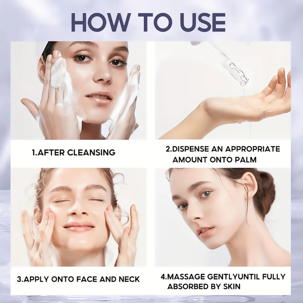 Instructions on how to use a skincare product with step-by-step images and text.