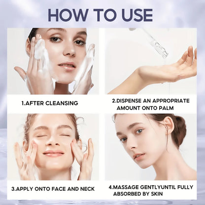 Instructions on how to use a skincare product with step-by-step images and text.