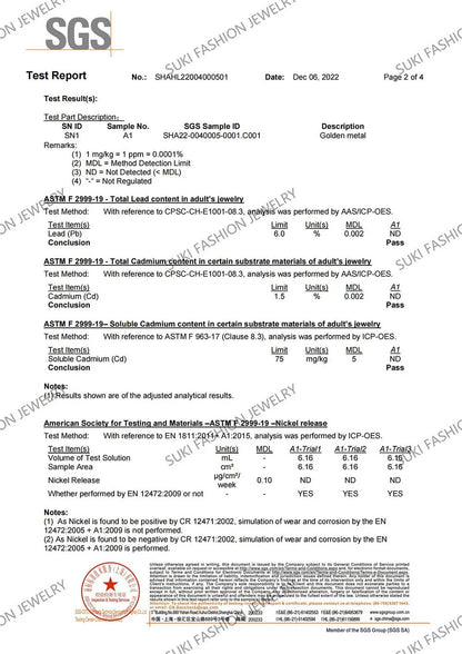 SGS test report for jewelry with detailed analysis and certification.