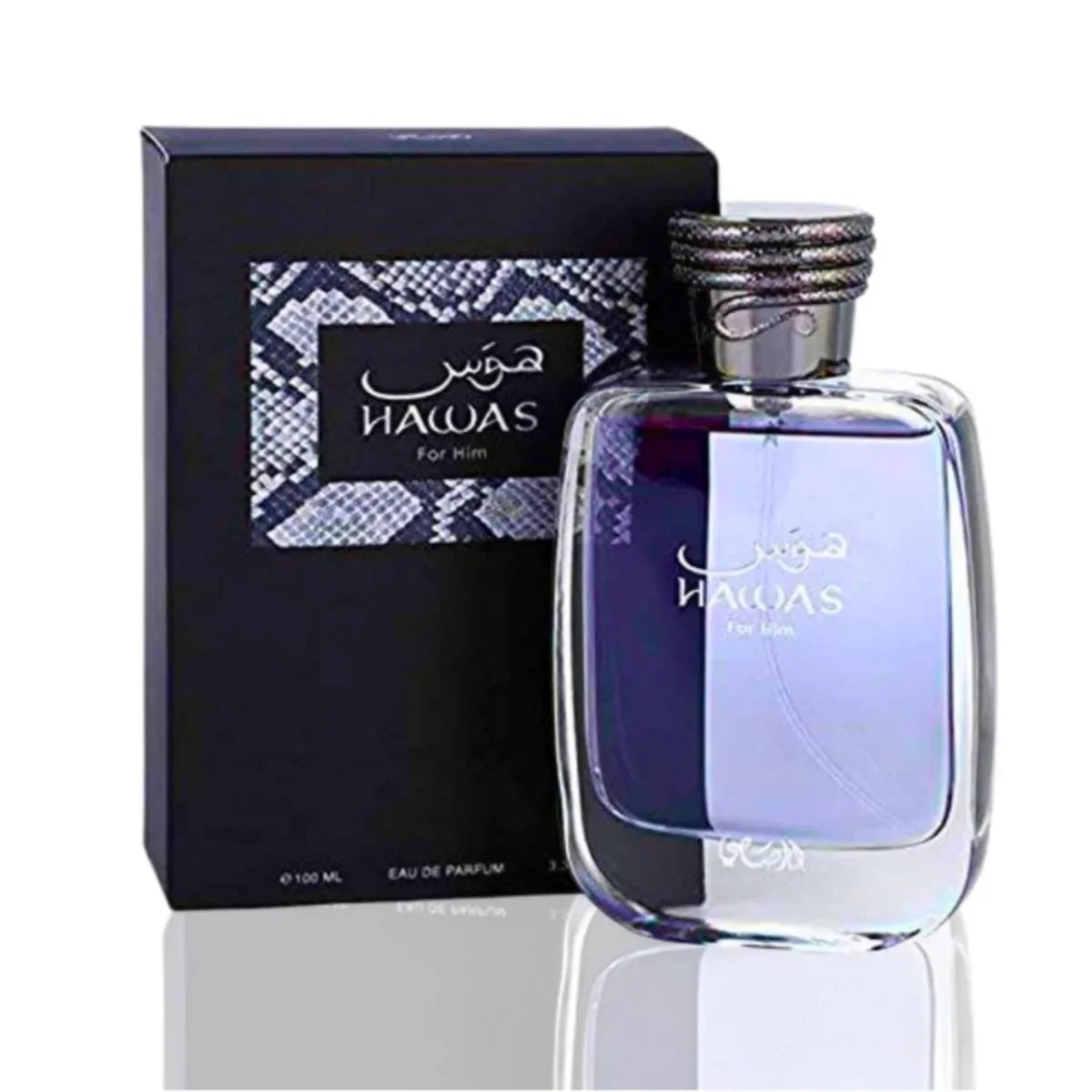 Hawas perfume bottle and packaging on a white background