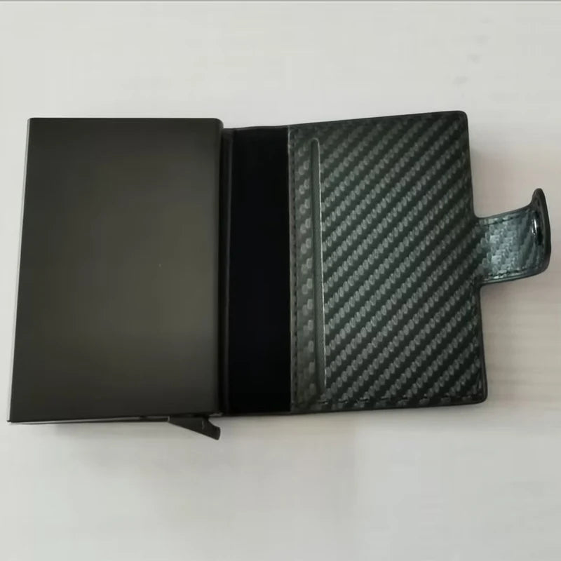 Carbon fiber patterned wallet on a white background