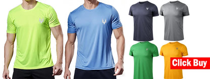 Five men wearing different colored t-shirts displayed against a white background with a 'Click Buy' button.