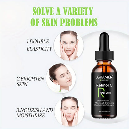 LGAMER Retinol C serum bottle with benefits on a white background