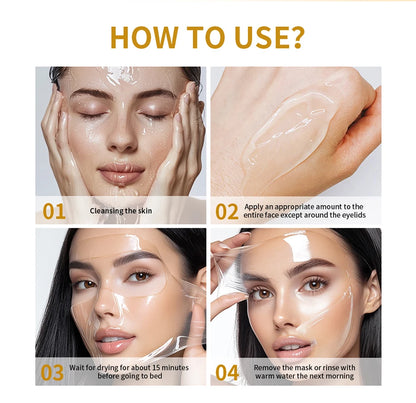Instructions on how to use a facial mask with step-by-step images and text.